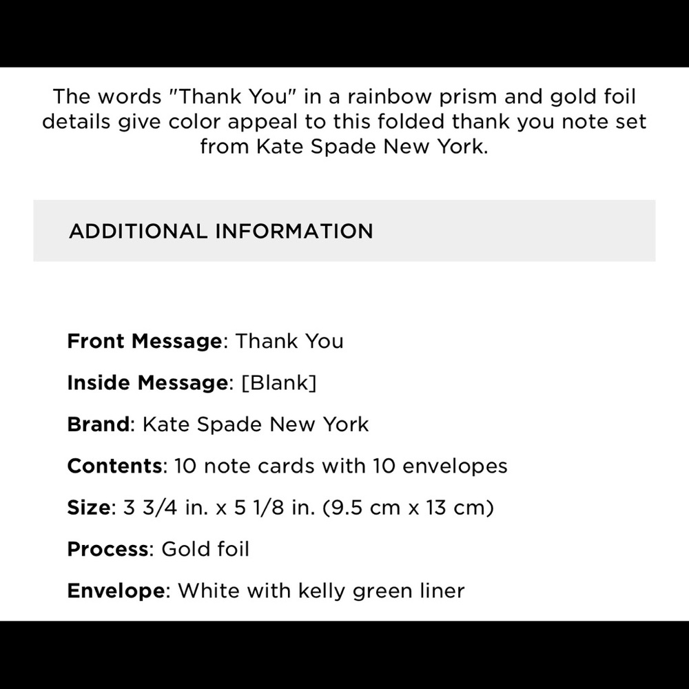 🆕 Kate Spade ♠️ Rainbow Prism Thank You Notecards - Picture 5 of 5